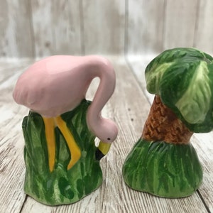 Mini Clay Art Vintage Flamingo & Palm Tree Salt and Pepper