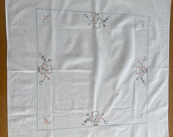 Vintage Hand bestickt zarte Blumen Tischdecke decken