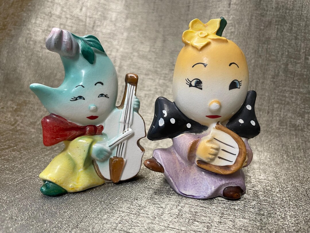 Vintage Fruit Head Harp Player & Cucumber Cellist With Large Bows ...