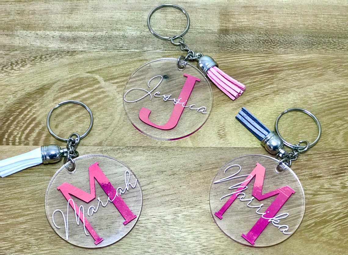 Personalized Acrylic Keychain Round initial keychains Etsy