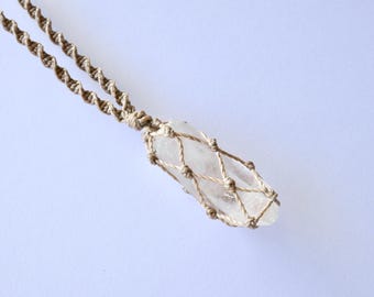 Clear Quartz Necklace, Crystal Necklace, Macrame Necklace, Crystal Wrapped Necklace