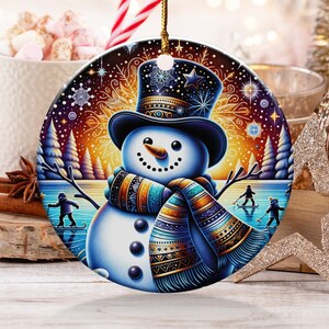 Christmas  Ornament, Christmas Decoration, Holiday Gift,Heirloom Keepsake, Round Ceramic, Gift Exchange, Gift Idea, Snowman