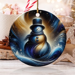 Christmas 2024 Ornament, Christmas Decoration, Holiday Gift,Heirloom Keepsake, Round Ceramic, Gift Exchange, Gift Idea, Snowman