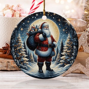 Christmas  Ornament, Christmas Decoration, Holiday Gift,Heirloom Keepsake, Round Ceramic, Gift Exchange, Gift Idea, Santa Claus