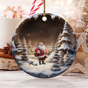 Christmas  Ornament, Christmas Decoration, Holiday Gift,Heirloom Keepsake, Round Ceramic, Gift Exchange, Gift Idea, Santa Claus