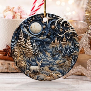 Christmas 2024 Ornament, Christmas Decoration, Holiday Gift,Heirloom Keepsake, Round Ceramic, Gift Exchange, Gift Idea, Starry Night