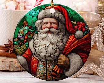 Vintage Santa Claus Christmas Ornament, Ceramic Holiday Decoration, Santa Claus Tree Ornament, Xmas Gift, Festive Home Decor