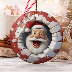 Christmas  Ornament, Christmas Decoration, Holiday Gift, Heirloom Keepsake, Round Ceramic, Gift Exchange, Gift Idea, Santa Claus