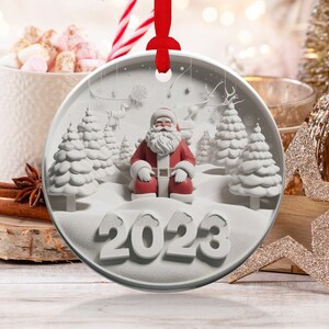 Christmas  Ornament, Christmas Decoration,Holiday Gift,Heirloom Keepsake, Round Ceramic, Gift Exchange, Gift Idea, Santa Claus