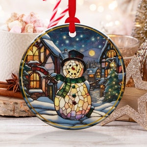 Christmas 2024 Ornament, Christmas Decoration, Holiday Gift, Heirloom Keepsake, Round Ceramic, Gift Exchange, Gift Idea, Snowman