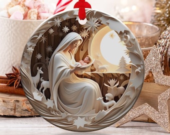 Christmas 2024 Ornament, Christmas Decoration,Holiday Gift,Heirloom Keepsake, Round Ceramic, Gift Exchange, Gift Idea, Mother Mary