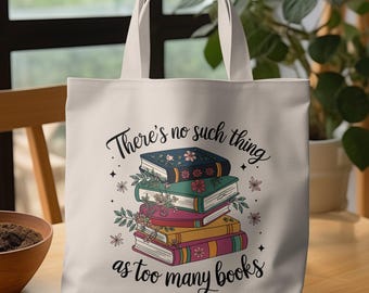 Bolsa de mano para amantes de los libros, nunca hay demasiados libros, diseño de pila de libros, regalo para entusiastas de la lectura, bolsa para libros para amantes de los libros
