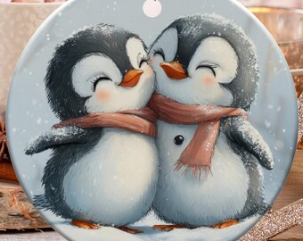 ペンギンのクリスマスオーナメント、冬の風景、ホリデーデコレーション