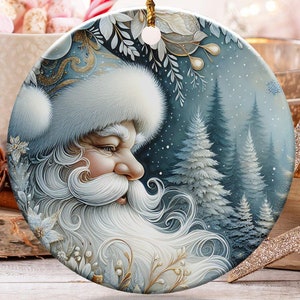Vintage Christmas Santa Ornament, Holiday Decoration Santa, Santa with Forest Scene, Festive Tree Ornament, Christmas Decor