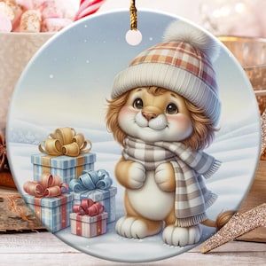 Lion Ornament, Cute Animal Ornament, Winter Holiday Decor, Gift Ornament, Christmas Ornament, Cartoon Animal Art