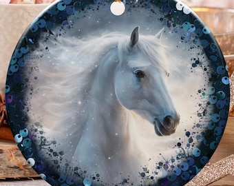 White Horse Ornament, Elegant Horse Design, Celestial Horse Art, Horse Lover Gift, Equestrian Ornament, Unique Home Decor