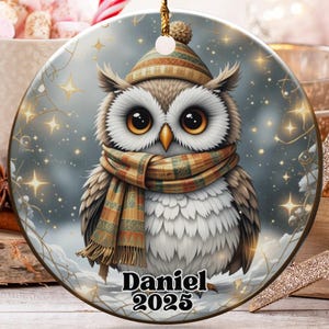 Owl Ornament, Personalized Ornament, Holiday Ornament, Winter Owl, Christmas Ornament, Custom Name Ornament, 2025 Ornament, Cute Owl Decor