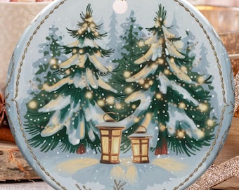 Winter Forest Ornament, Christmas Tree Ornament, Holiday Decor, Snowy Scene, Lantern Ornament, Festive Gift, Winter Wonderland Ornament