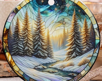 Winter Wonderland Ornament, Snowy Trees Ornament, Holiday Decoration, Christmas Tree Ornament, Gift Idea