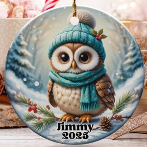 Personalized Owl Ornament, Winter Hat Owl, Custom Name Ornament, Holiday Gift, Christmas Decoration, Unique Ornament