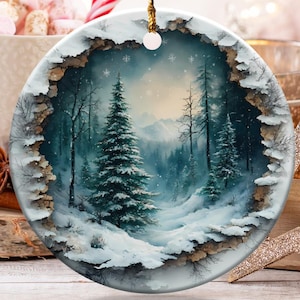 Winter Wunderland Ornament, verschneiten Wald Szene Ornament, Urlaub Dekor Ornament, Weihnachtsbaum Ornament, Winter Landschaft Ornament