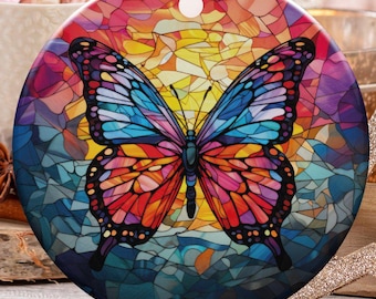 Adorno de mariposa de cerámica, atrapasol de mariposas de colores, decoración para colgar en la ventana, arte de vidrio de colores hecho a mano, regalo de mariposa