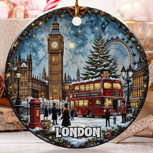 London Christmas Ornament, Big Ben Ornament, London Eye Ornament, Red Bus Ornament, UK Christmas Ornament, Cityscape Ornament