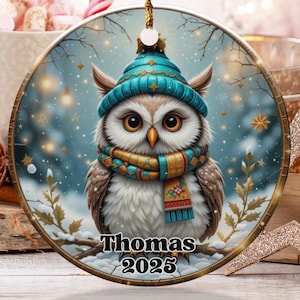 Personalized Owl Ornament, Winter Owl Christmas Ornament, Custom Name Ornament, 2025 Date Ornament, Gift Idea, Keepsake Gift, Holiday Decor