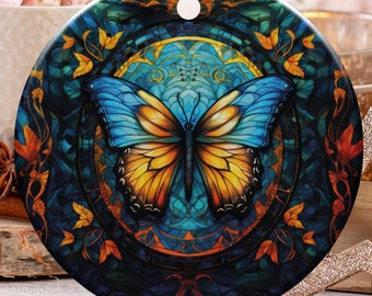 Adorno de mariposa de cerámica, colorido colgante de ventana, adorno decorativo para el hogar, atrapasol de mariposa, idea de regalo única, decoración artística