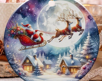 Christmas Sleigh Ornament, Santa and Reindeer Decoration, Holiday Home Decor, Winter Wonderland Ornament, Festive Tree Decoration