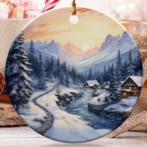 Winter Wonderland Ornament, Snowy Landscape Ornament, Christmas Tree Decoration, Holiday Decor, Cozy Cabin Scene Ornament, Scenic Winter