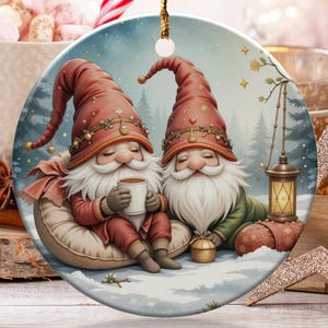 Gnome Ornament, Holiday Decor, Christmas Gnomes, Winter Scene, Cute Gnomes, Coffee Mug, Christmas Gift Idea, Cozy Gnomes, Tree Ornament