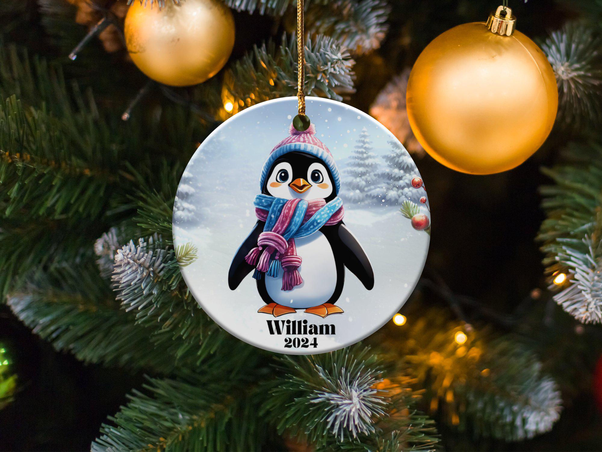 ペンギンのクリスマスオーナメント、かわいい冬の装飾、カスタマイズ