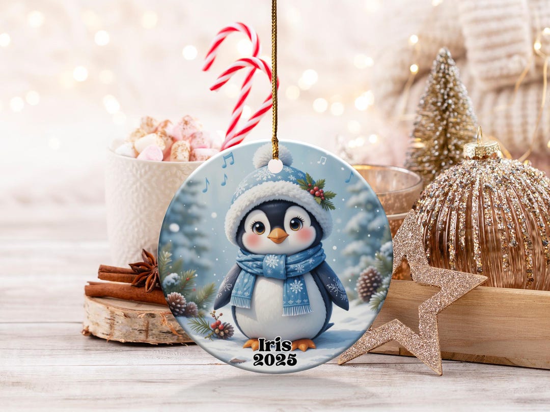 3 Penguins With A Plaque - Custom Family Holiday Ornaments | Calliope