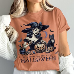 It's Never Too Early For Halloween T-Shirt, Witch and Cat Halloween Shirt, Spooky Season Tee, Fall Graphic Shirt, Halloween Party Top