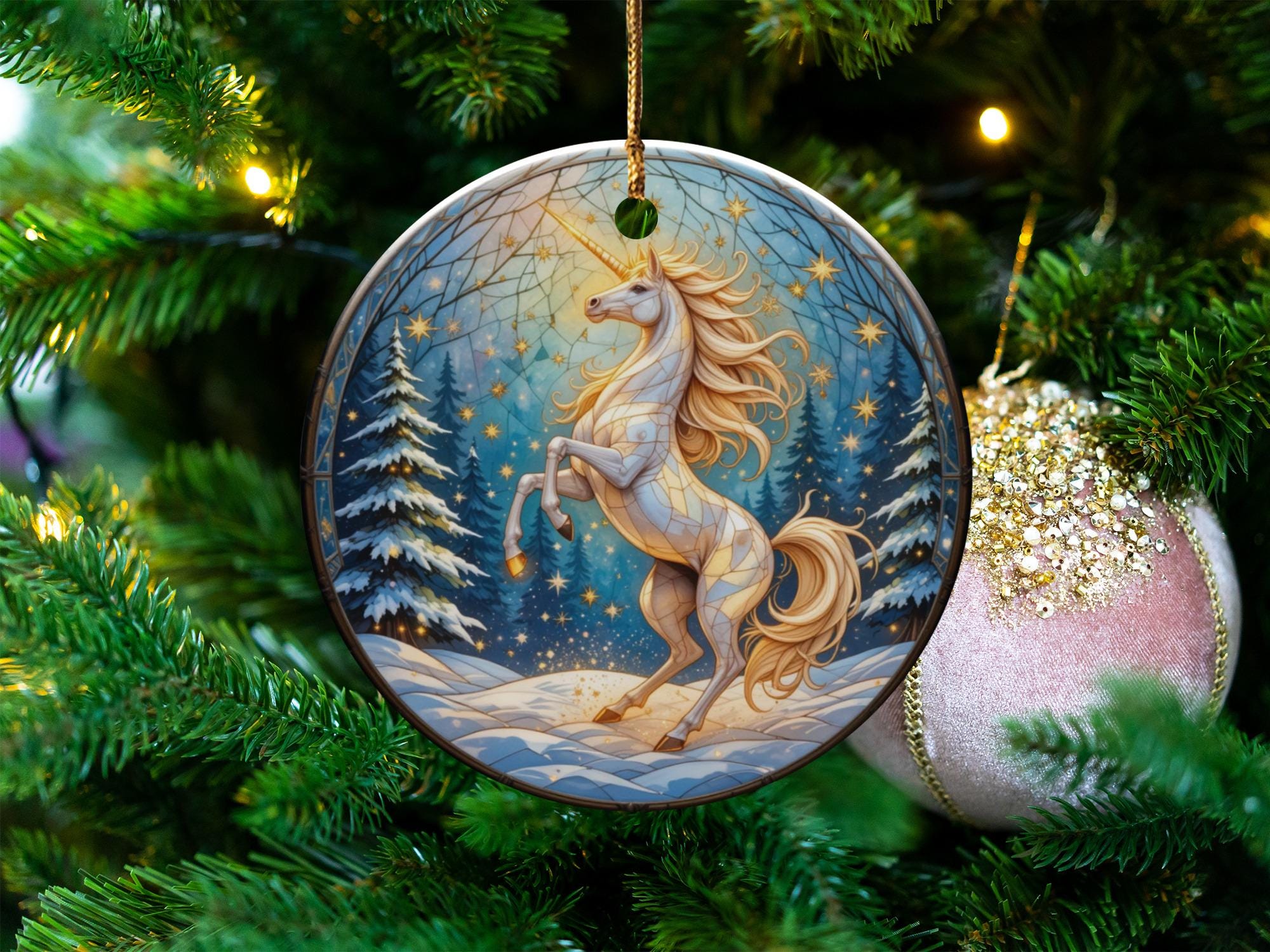 Gallerie II Ornamento Natalizio In Vetro Soffiato A Forma Di Testa Di Unicorno - Decorazione Albero Di Natale, 7,6 X 2,5 X 8,9 Cm, Regalo Incantevole