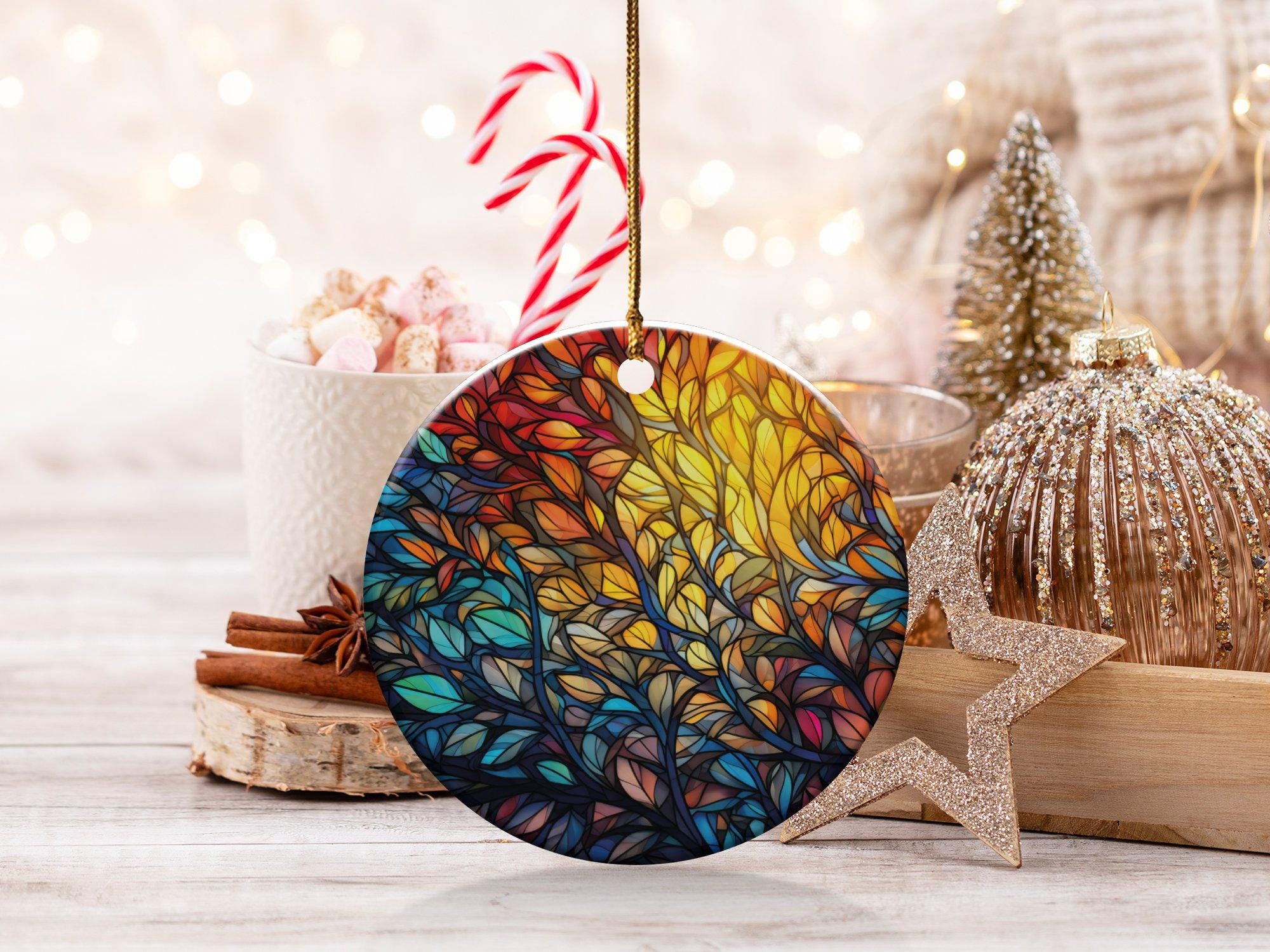 Ceramic Tree of Life Ornament, Multicolored Circular Art Decor