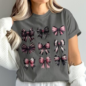 Comfort Colors Gothic Bow T-Shirt, Pink Black Bows, Watercolor Bow Shirt, Emo Bow Tee, Dark Academia Shirt,Goth Bow Tie,Gift for Goth Friend