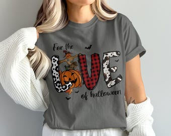 Comfort Colors For the Love of Halloween T-Shirt, Pumpkin Scarecrow Tee, Spooky Season Apparel, Fall Vibes Shirt, Halloween Party Outfit