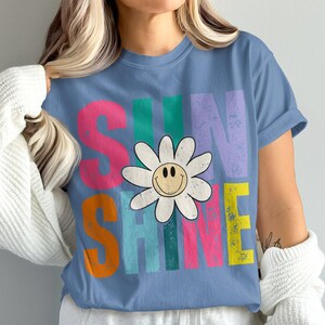Comfort Colors Vintage Sunshine Graphic T-Shirt, Retro Colorful Sunshine Tee, Happy Sunflower Shirt, Positive Vibes T-Shirt for Summer
