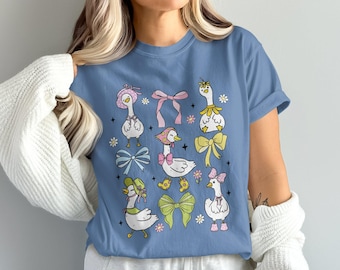 Comfort Colors Cute Goose T-Shirt,Adorable Goose With Bows,Funny Animal Illustration Tee,Goose Lovers Gift,Casual Wear,Unisex Novelty Shirt
