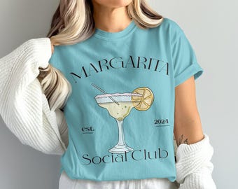 Comfort Colors Margarita Social Club T-Shirt, Fun Cocktail Tee, Summer Drinking Shirt, Retro Drink Lover Gift, Vintage Margarita Graphic Tee