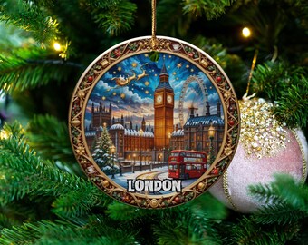 Amanman Glas-Weihnachtsschmuck 2023, 2 Stück Big Ben und London Eye Ornamente für Weihnachtsbaum, geblasene Glasornamente für Weihnachtsbaumschmuck