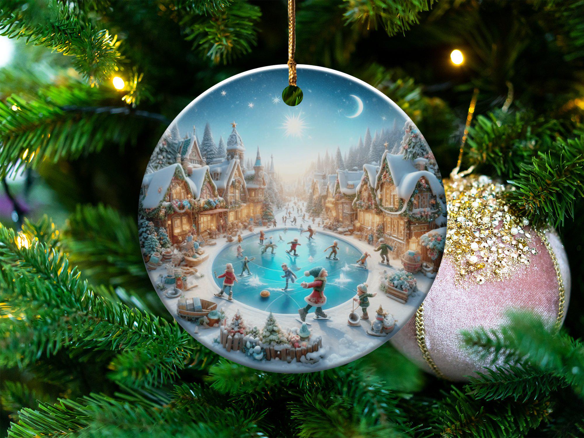Christmas Village Skating Rink Ornament, Holiday Decor, Snowy Winter
