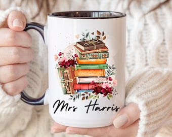 Vintage Books Mug, Book Lover Gift, Teacher Appreciation Mug, Literary Themed Drinkware, Bookworm Coffee Cup, Book Stack Design