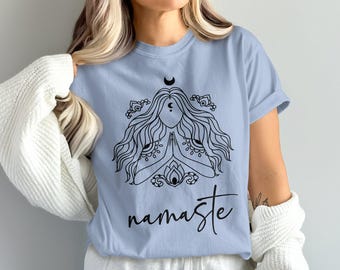 Comfort Colors Namaste Yoga T-Shirt,Spiritual Tee,Meditation Shirt,Yoga Pose Graphic Tee,Mindfulness Clothing,Yoga Lover Gift,Boho Style Top