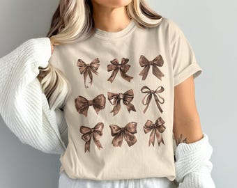 Comfort Colors Cute Bow T-Shirt, Women’s Fashion Tee, Bow Graphic Tee, Trendy Bow Shirt, Casual Bow Print Top, Cute Tee, Bow Lovers Gift