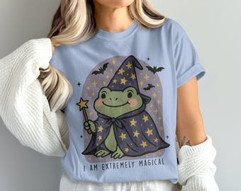 Comfort Colors Magical Frog T-Shirt, Wizard Frog Tee, Cute Animal Shirt, Whimsical Graphic Tee, Witchcore Shirt, Halloween Tee, Frog Lover