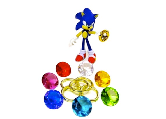 Sonic The Hedgehog 7 Chaos Emeralds And 5 Power Rings With A Bag