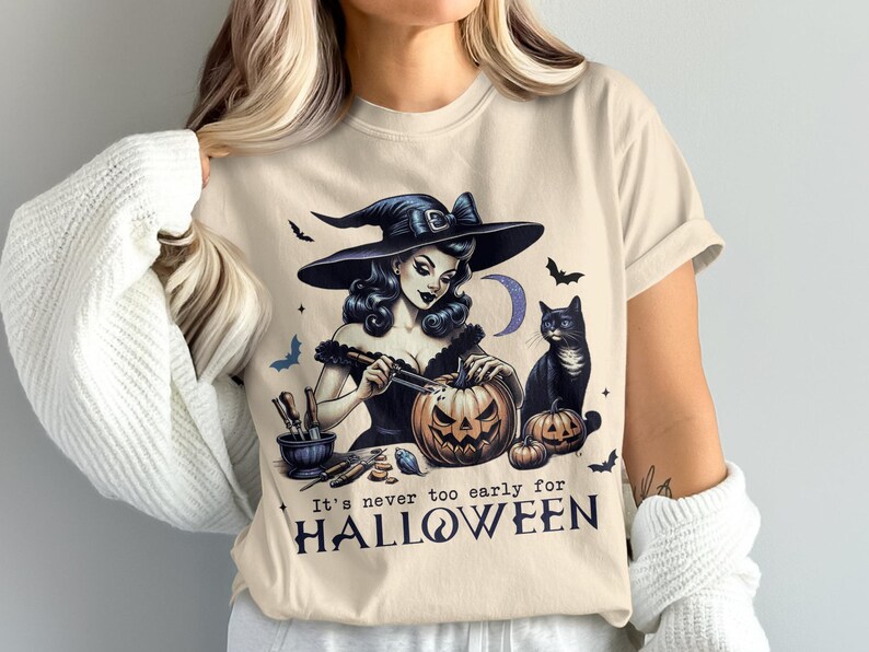 Halloween Witch Graphic Tee, Women's Halloween Shirt, Black Cat Pumpkin Design, Cute Witch T-Shirt, Spooky Season Wear
